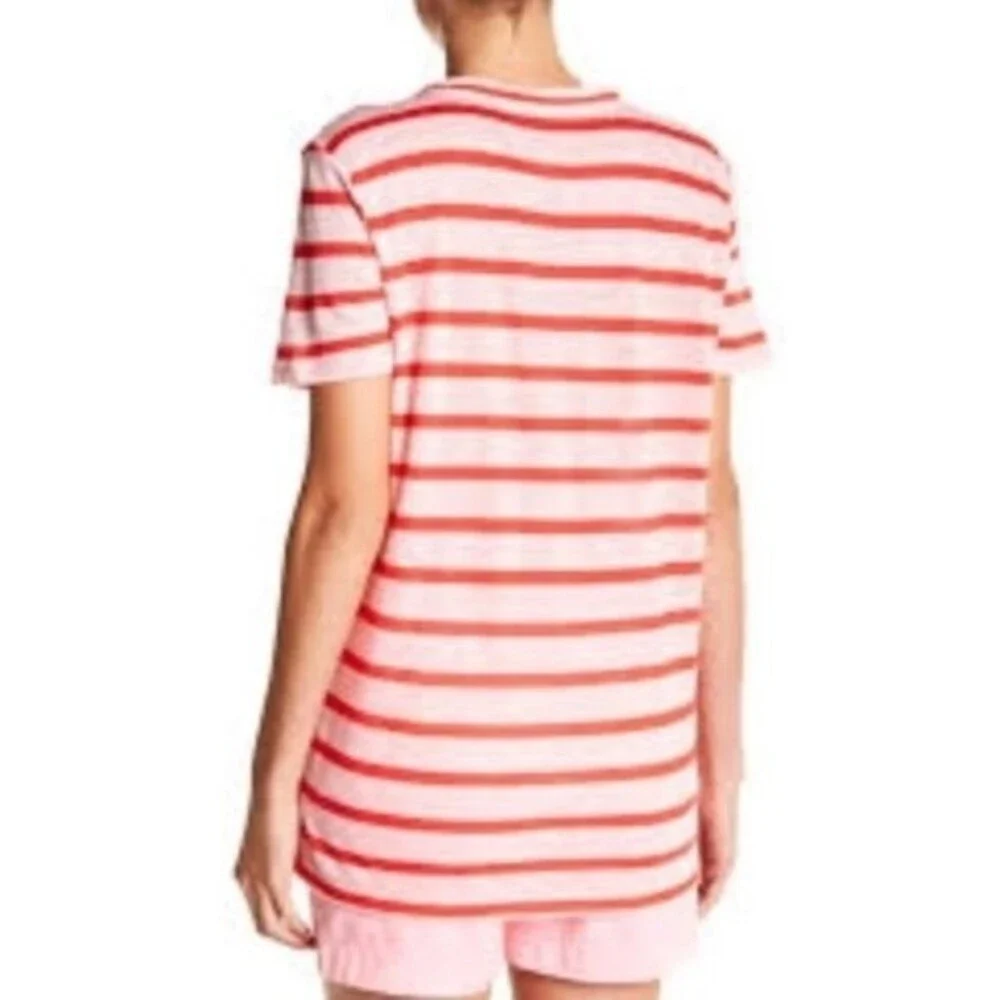 J. Crew Striped Linen V Neck Tee Pink Red XXS NWT